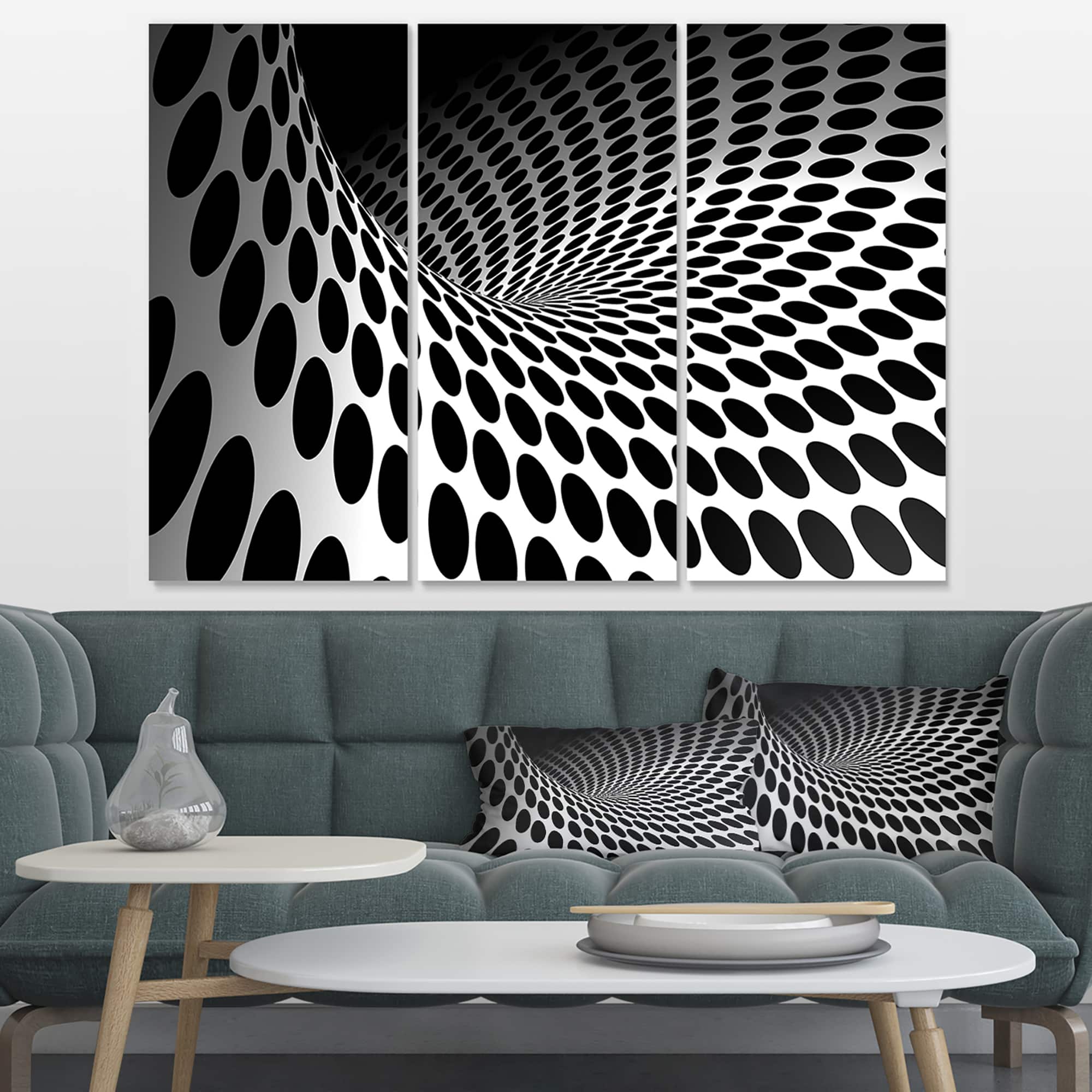 Designart - Waves and Circles Black n’ White - Abstract Canvas Art Print